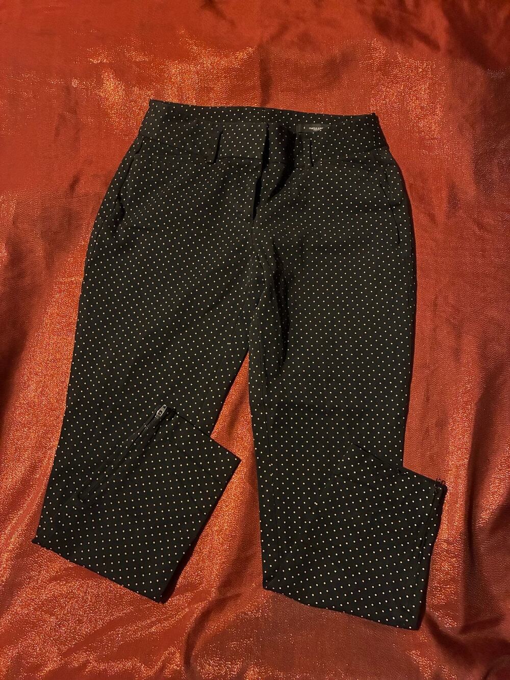 Marisa Pants Womens 6 Ankle Polka Dot Cropped Slim Dress Trousers Black Zip
